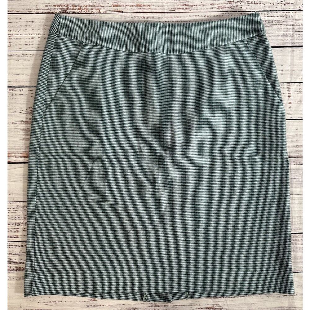 LL Bean Womens Favorite Fit Blue Green Houndstooth Skirt 10 Reg